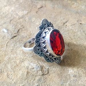 Solid Sterling Silver Garnet Ring